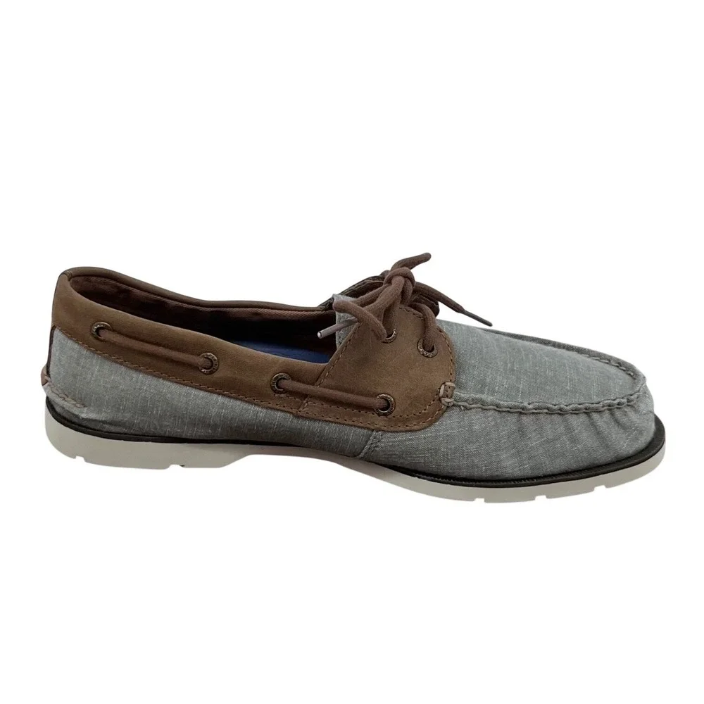 Sperry Top-Sider Boat Shoes Mens 10 Grey Brown‎ STS18767 Canvas Leather Loafers